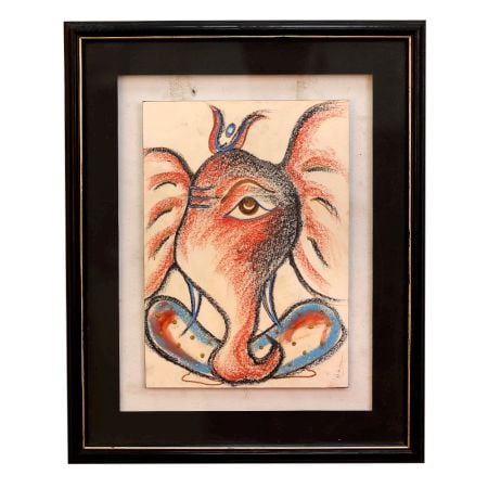 Modern Paper Painting of Lord Ganesha in Frame for Hanging