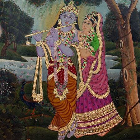 Beautiful Radha Krishna Tanjore Painting in Frame for Hanging