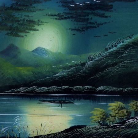 Vintage Water Colour Paper Painting of Sunset on Hills