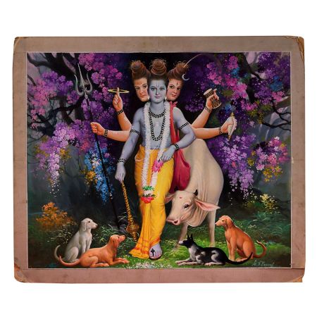 Vintage Calendar Art Painting of Hindu God for Prayer Room