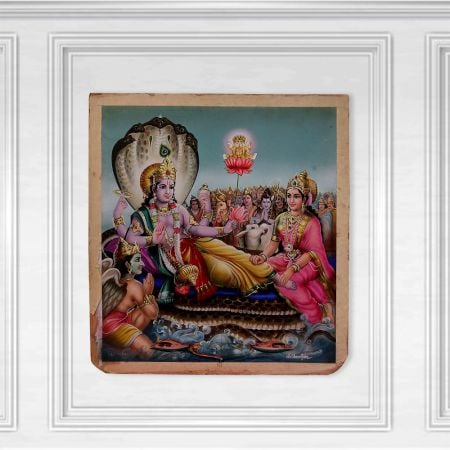 Vintage Lord Vishnu and Goddess Laxmi Painting for Decor