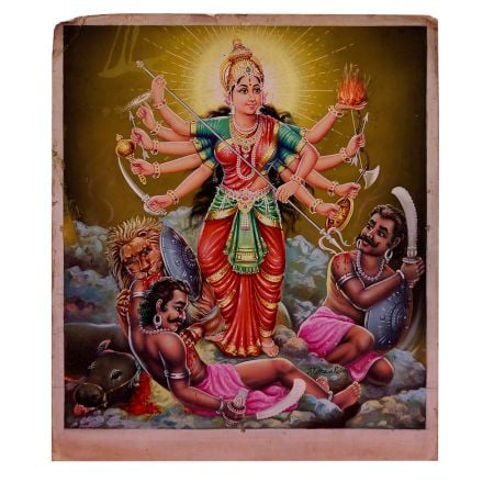 Vintage Painting of Goddess Durga in Bengali Art