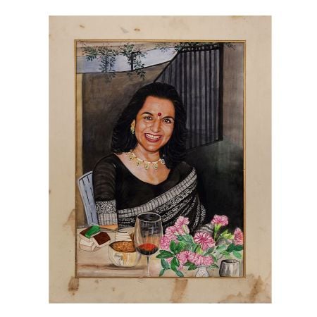 Vintage Paper Painting of Lady in Fine Work for Decoration