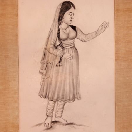 Vintage Fine Pencil Sketch Painting of Lady for Decoration