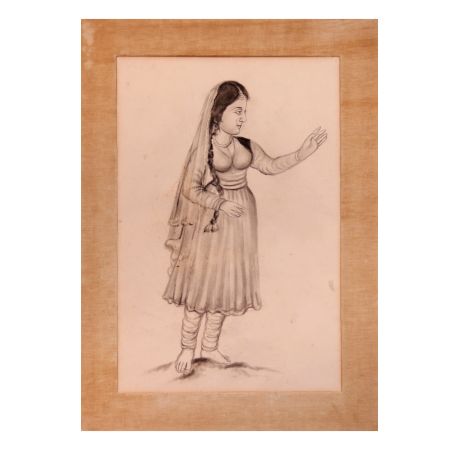 Vintage Fine Pencil Sketch Painting of Lady for Decoration