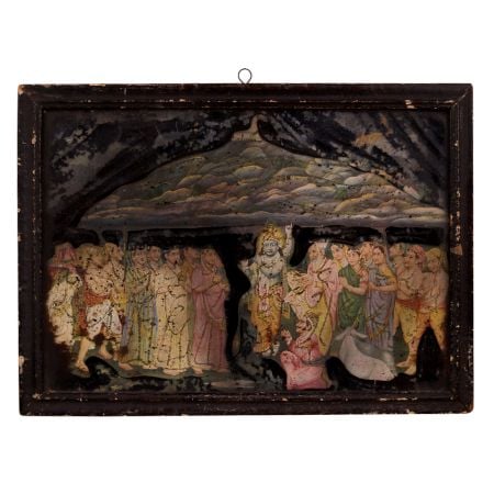 Vintage Glass Paper Print of Lord Krishna for Prayer Room