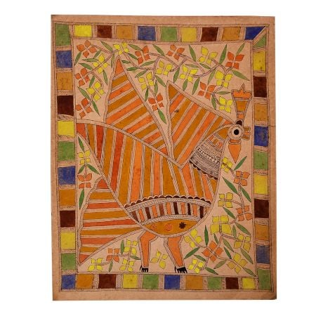 Peacock Paper Painting in Madhubani Art for Decoration