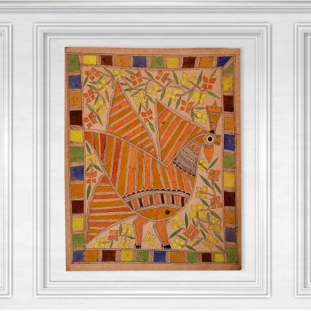 Peacock Paper Painting in Madhubani Art for Decoration