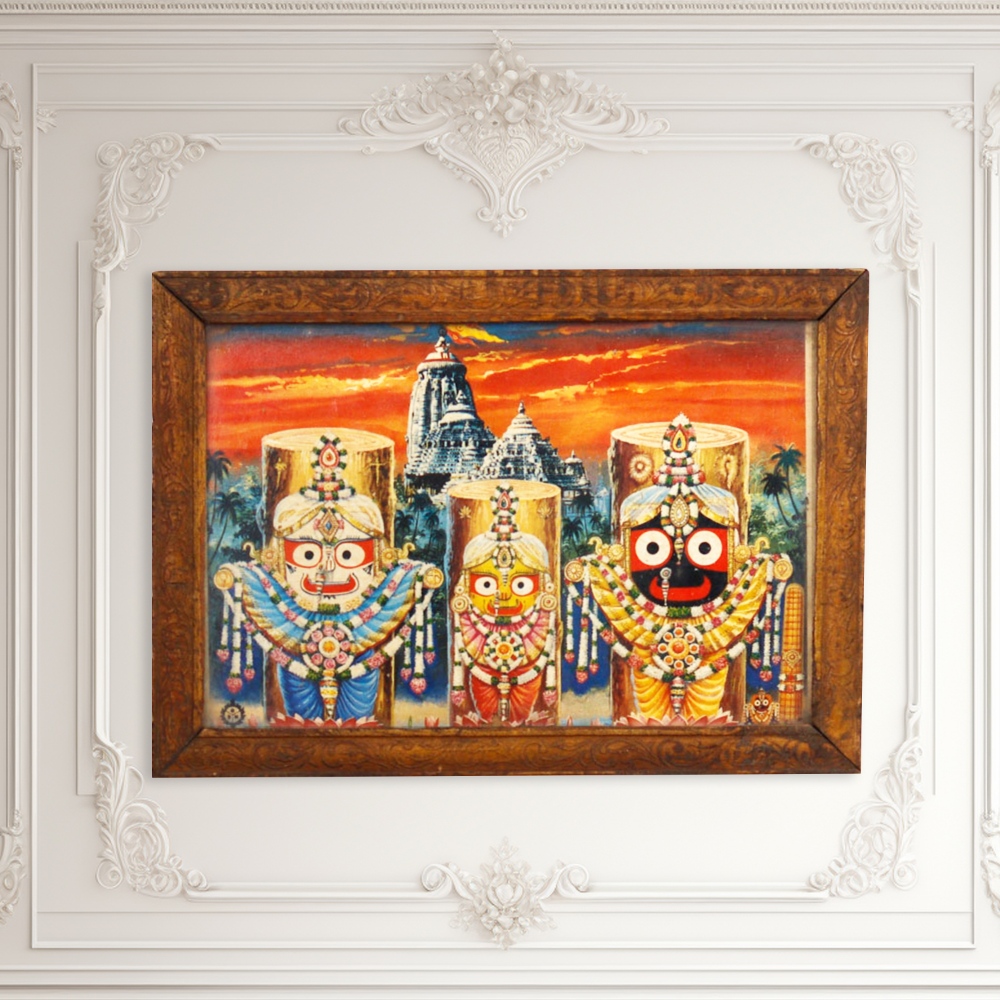 Vintage Old Paper Print of Lord Jagannath in Frame for Decor