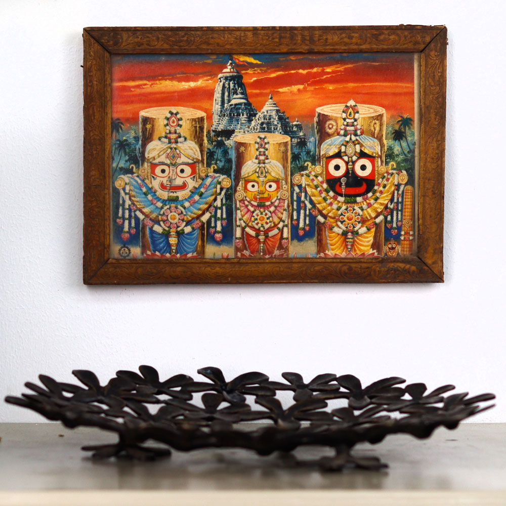 Vintage Old Paper Print of Lord Jagannath in Frame for Decor