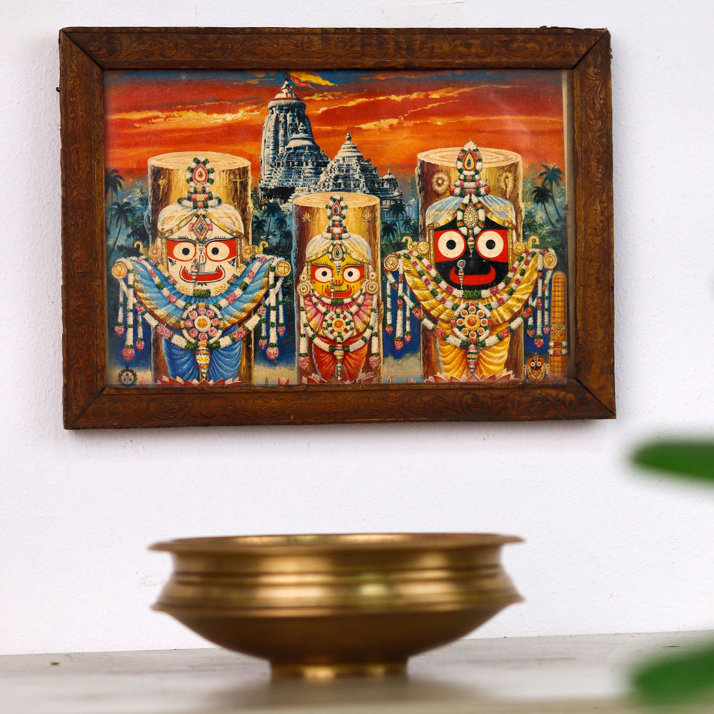 Vintage Old Paper Print of Lord Jagannath in Frame for Decor