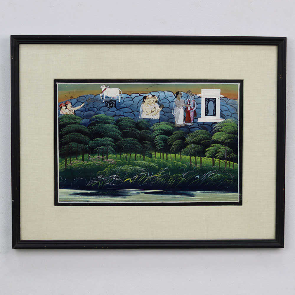 Vintage Lord Krishna Paper Painting from Rajasthan for Decor