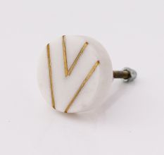 Round White Stone Gold V Shape Cabinet Knobs