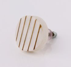 Round Oval White Stone Golden Line Cabinet Knobs
