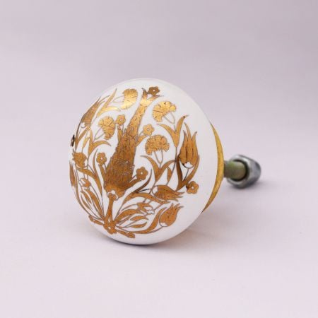 Golden Calla Lily Flower Flat Ceramic Dresser Knob