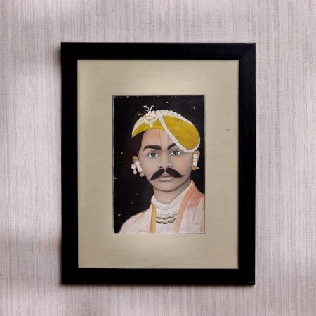 Water Colour Paper Painting of Maharaja with Frame