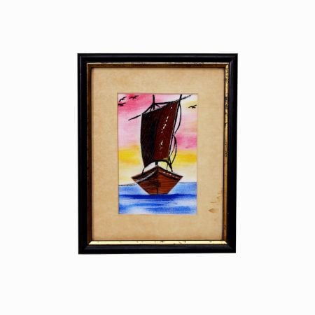 English Art Sailing Boat in Sea Cloth Painting for Hanging