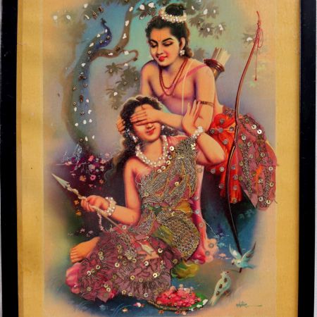 Vintage Paper Painting of Lord Ram and Goddess Seeta