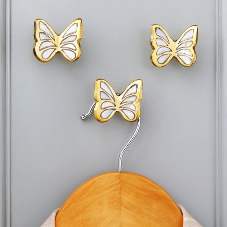 Modern Mother of Pearl and Brass Butterfly Wall Hook