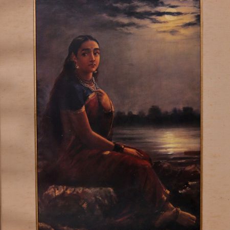 Vintage Ravi Verma Paper Painting of a Woman for Decoration