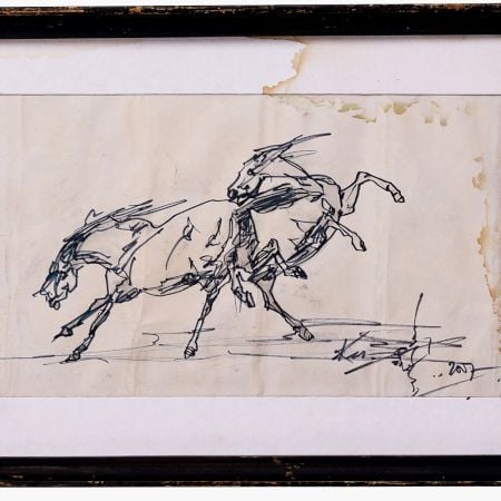 Used Modern Art Painting of Horse in Wooden Frame