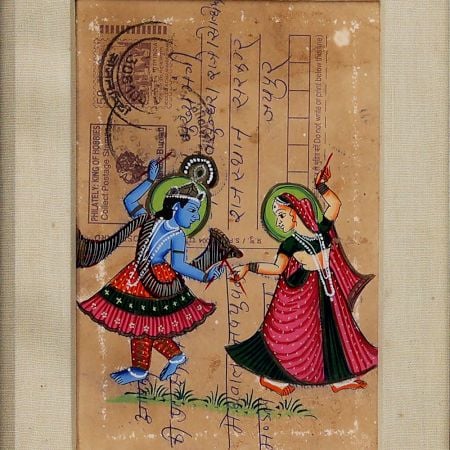 Vintage Post Card Painting of Radha Krishna for Hanging