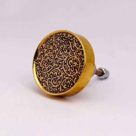 Round Brass and Wood Decorative Drawer Knob