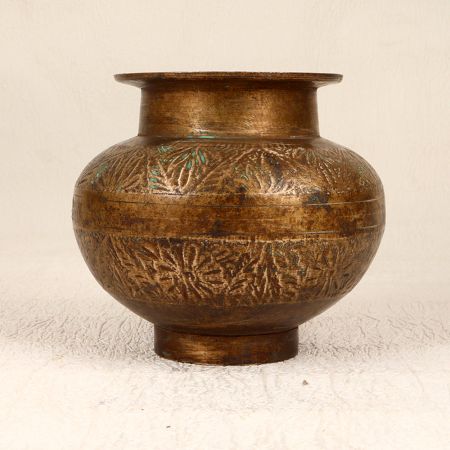 Engraved Brown Holy Water Pot Made of Brass for Decoration