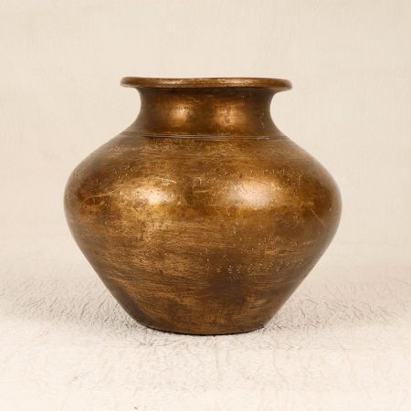 Brown Vintage Brass Water Pot Lota in South Indian Art