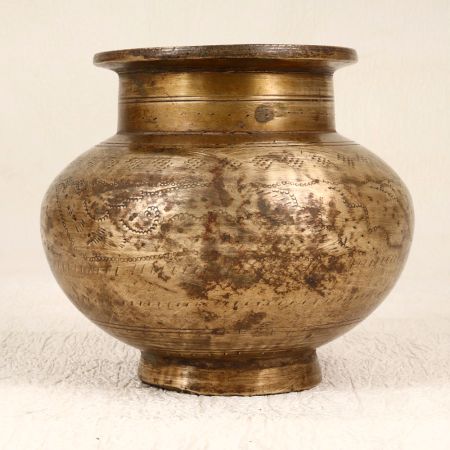 Handmade Carved Brass Holy Water Pot for Home Decor