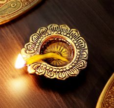 Handmade Golden Aluminium Diwali Diya For Pooja Room Decoration