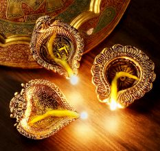 Handmade Golden Aluminium Diwali Diya For Mandir Decoration Pack of 3