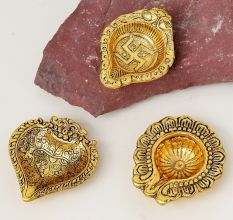 Handmade Golden Aluminium Diwali Diya For Mandir Decoration Pack of 3
