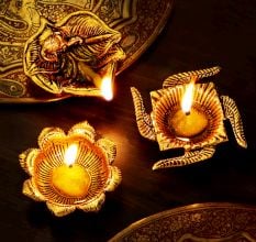 Designer Golden Aluminium Diwali Diya For Pooja Room Decoration Pack of 3