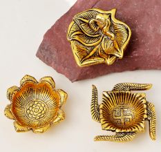 Designer Golden Aluminium Diwali Diya For Pooja Room Decoration Pack of 3