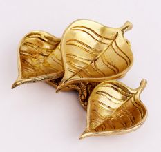 Golden Brass 3 Leaf Shaped Oil Lamp For Diwali Pooja