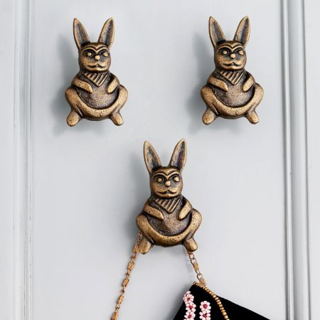 Modern Antique Rabbit Premium Iron Wall Hook in Set of 3