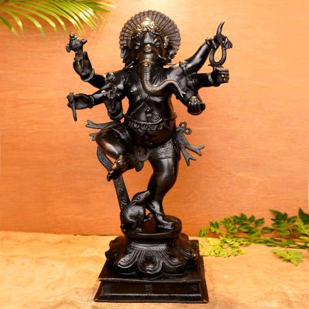 Dark Finish Dancing Lord Ganesha Brass Statue for Prayer Room