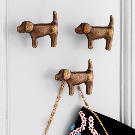Decorative Modern Antique Puppy Iron Wall Hooks-3 Pieces