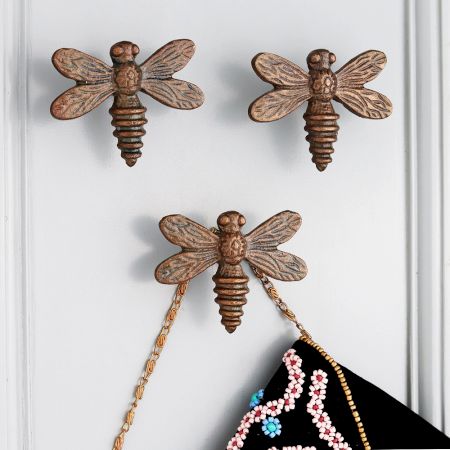 Modern Handmade Antique Honey Bee Iron Wall Hooks-3 Pieces