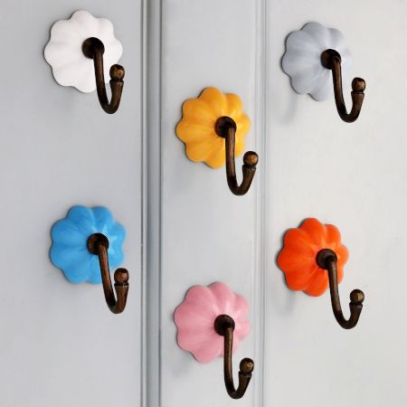 6 Pieces Modern Multicolor Melon Ceramic Wall Hooks
