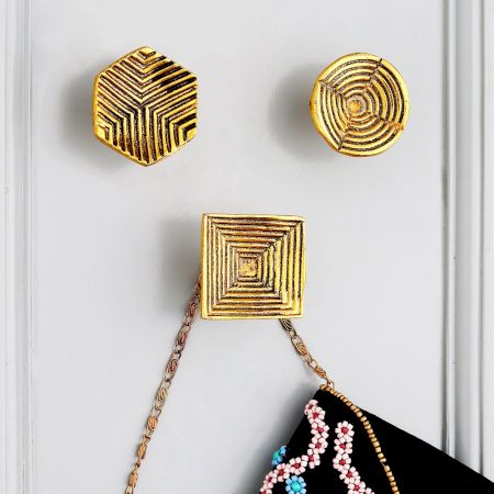 Modern Antique Golden Aluminium Wall Hooks-3 Pieces