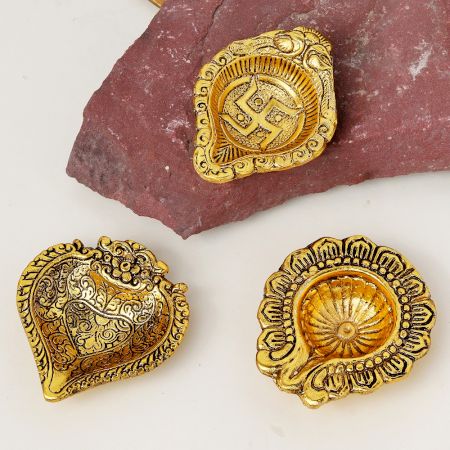 Handmade Golden Aluminium Diwali Diya For Mandir Decoration Pack of 3