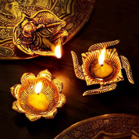 Designer Golden Aluminium Diwali Diya For Pooja Room Decoration Pack of 3