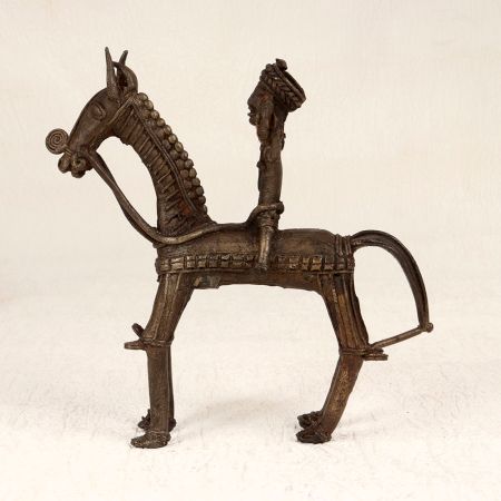 Handcrafted Tribal Art Horse with Rider Made of Brass from Bengal