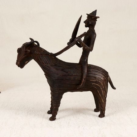 Vintage Dark Finish Brass Sheep with Rider for Home Decor