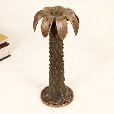 Vintage Handmade Brass Palm Tree Candle Stand for Decor