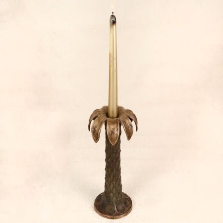 Vintage Handmade Brass Palm Tree Candle Stand for Decor