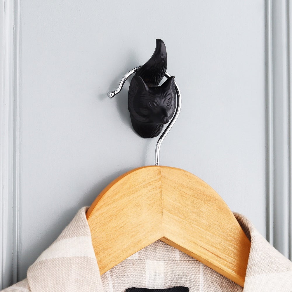 Modern Decorative Black Fox Face Iron Wall Hooks-3 Pieces