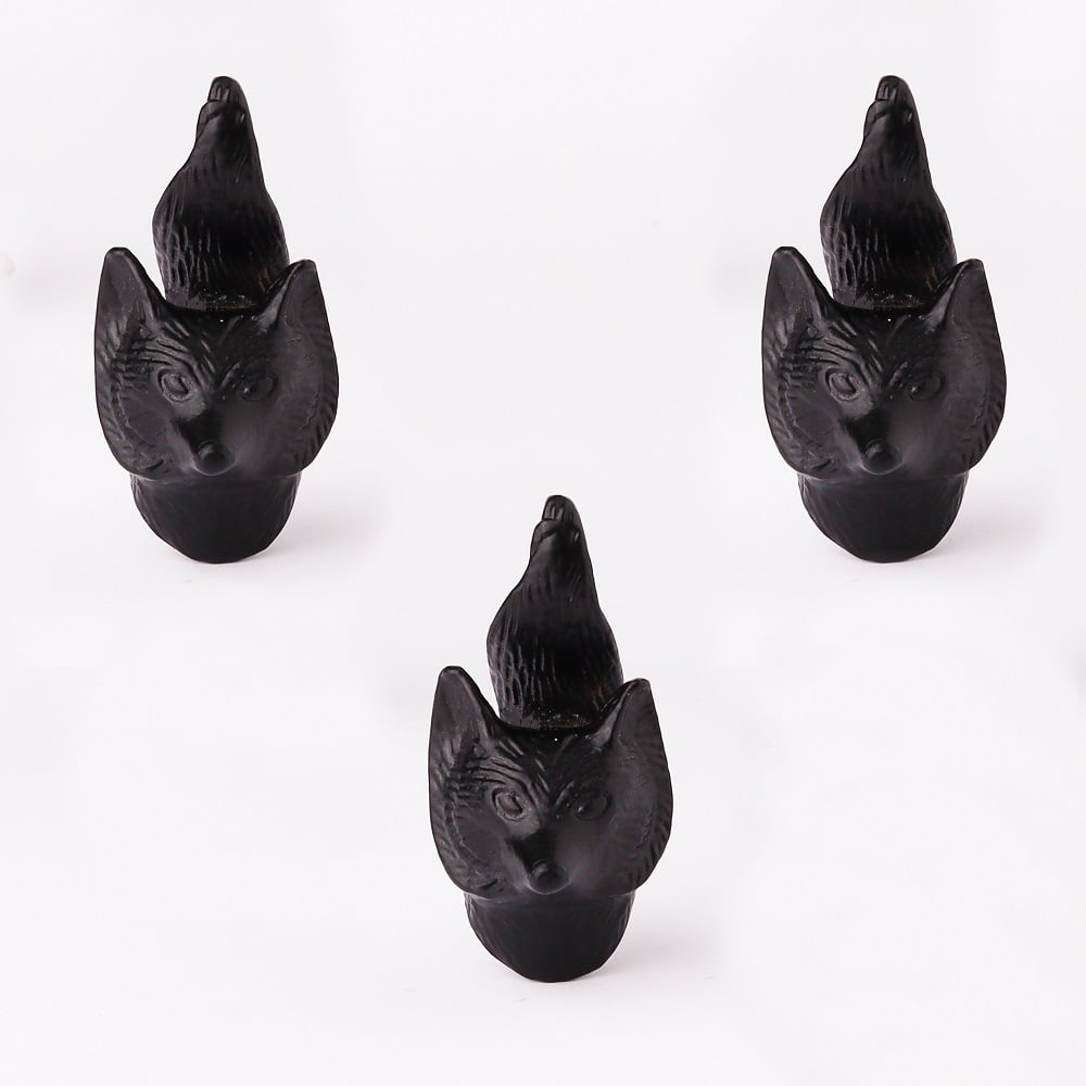 Modern Decorative Black Fox Face Iron Wall Hooks-3 Pieces